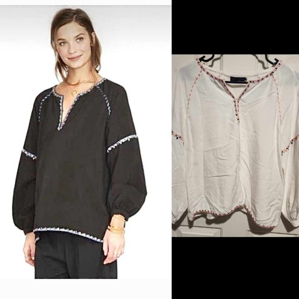 Hatch Maternity White embroidered puff sleeves peasant top Small